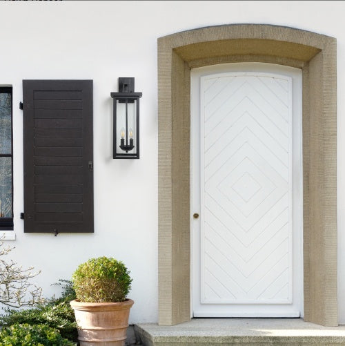 1-Pack 22.0 Outdoor Wall Lantern With Dusk To Dawn Sensor, Matte Black Finish, Clear Glass Panels, Weatherproof Exterior Light For Porch, Patio, Garage, 2-Light Design Bulb Not Included